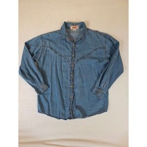Vintage Denim Western Shirt Pointed Yoke Button Up Medium Cotton USA Cowgirl